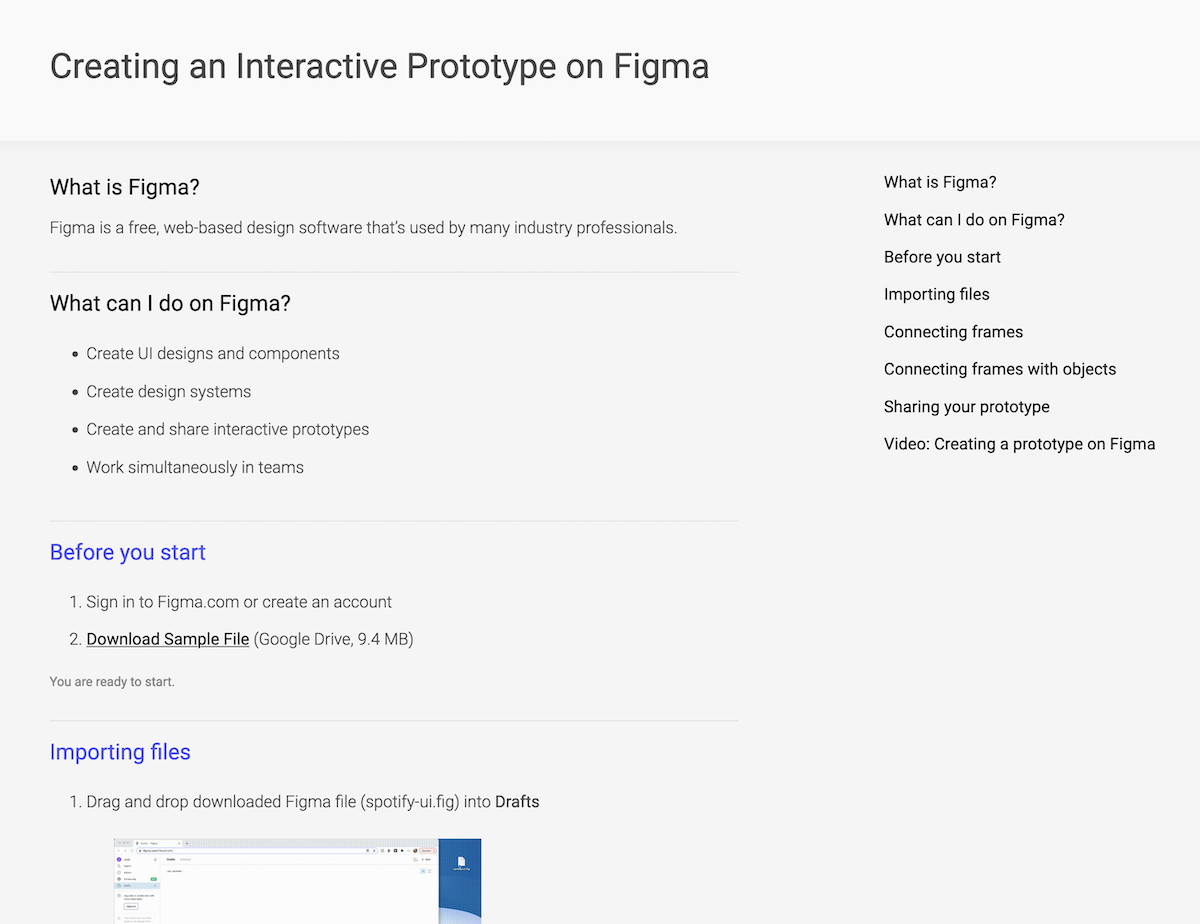 Screenshot of the Figma Documentation website I created.