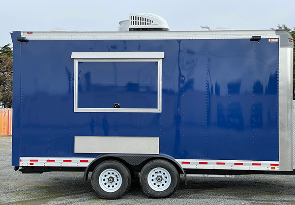 Bare food truck in blue.